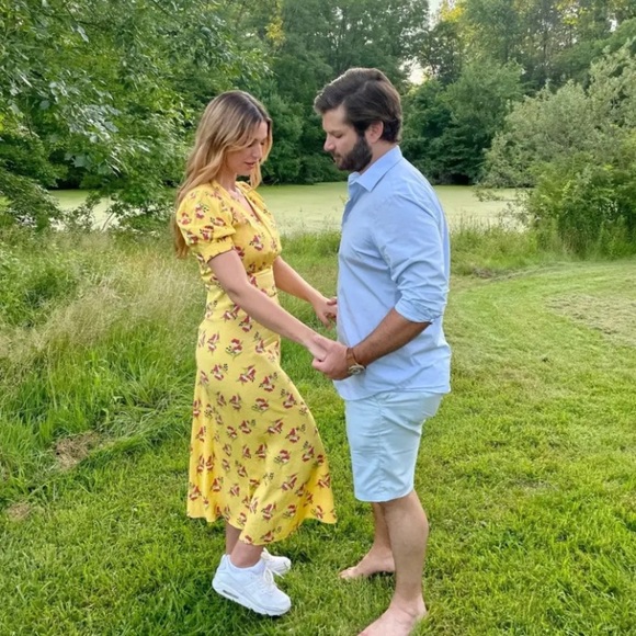 Jill Stuart puff sleeve floral print midi dress yellow 22774 - Picture 3 of 16